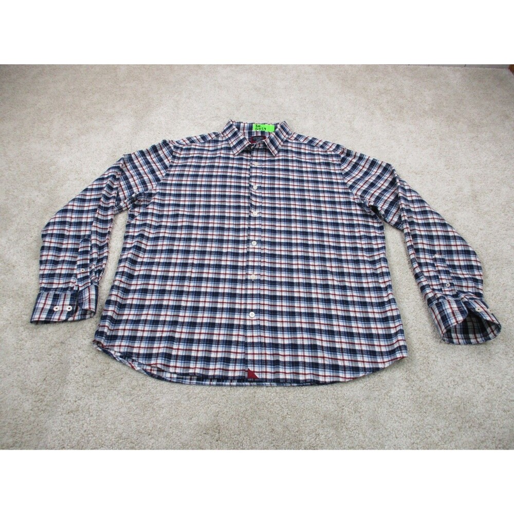 UNTUCKit Shirt Mens 2XL XXL Slim Fit Blue Red Plaid Flannel Cotton Button Up